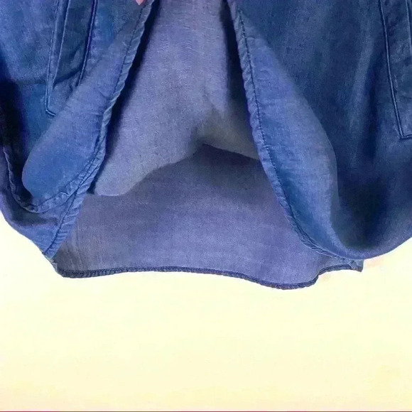 Joan Vass Dark Wash Blue Denim Chambray 1/2 Button Mini Dress Blouse Size S - Picture 6 of 12